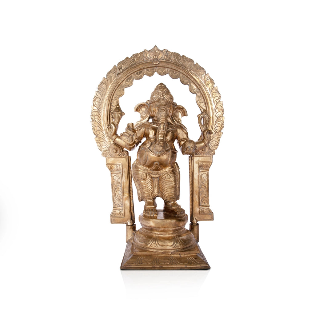 Ganesh Murti with Arch - 19 x 12 Inches | Panchaloha Idol/ Ganpati Murti/ Vinayaka Idol for Pooja/ 17.57 Kgs