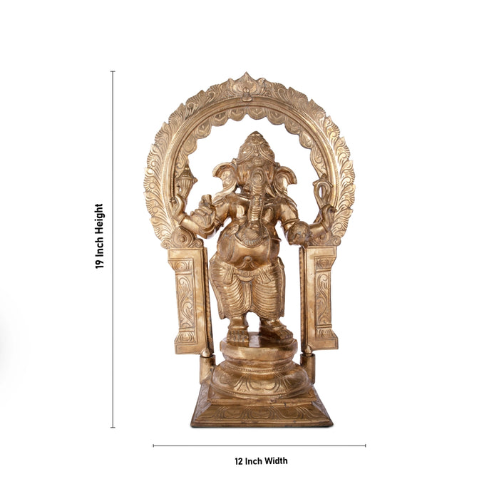 Ganesh Murti with Arch - 19 x 12 Inches | Panchaloha Idol/ Ganpati Murti/ Vinayaka Idol for Pooja/ 17.57 Kgs