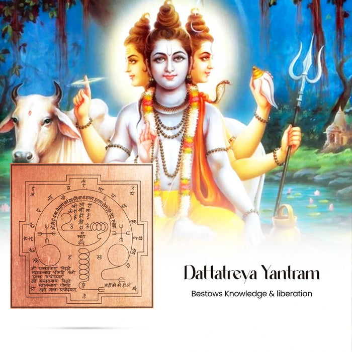 Datta Yantra - 3 x 3 Inches | Dattatreya Yantra/ Copper Yantram for Pooja - Maha Meru & Yantra