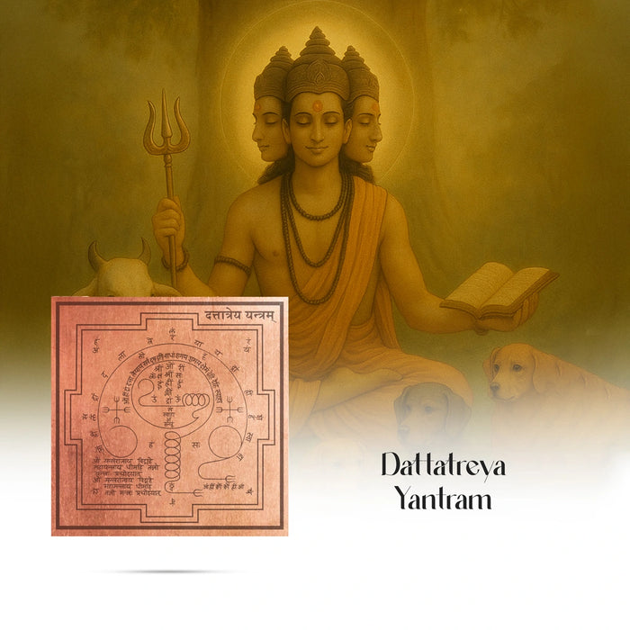 Dattatreya Yantram - 4 X 4 Inches | Shri Datta Yantra/ Copper Yantram For Worship And Divine Blessings At Home - Maha Meru & Yantra