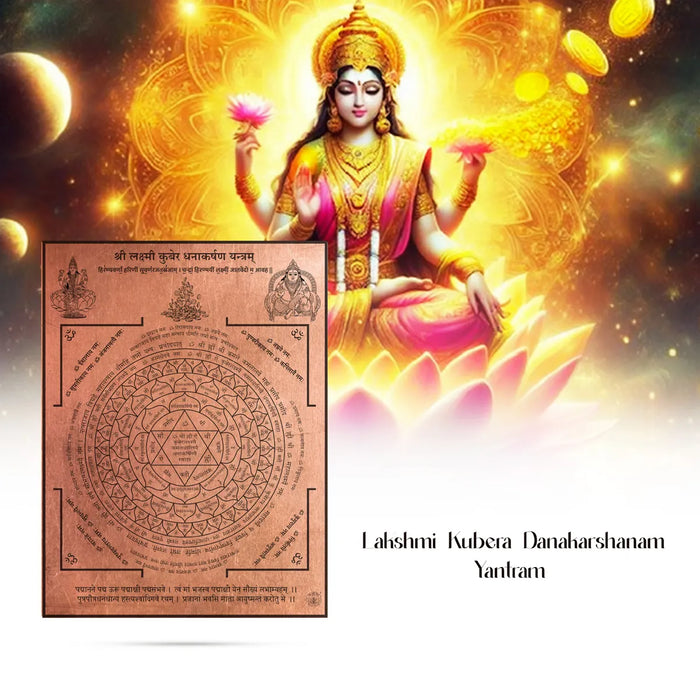 Copper Lakshmi Kubera Dhanakarshana Yantra- 5 x 4 Inches | Sanskrit Laxmi Kuber Yantra For Wealth & Prosperity - Maha Meru & Yantra