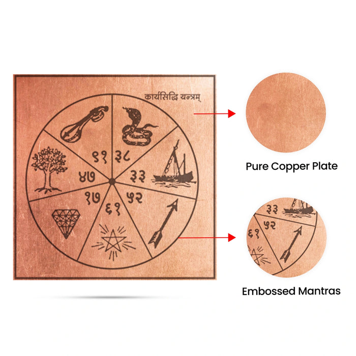 Karya Siddhi Yantra - 4 x 4 Inches | Sanskrit/ Sarva Siddhi Yantra/ Copper Yantra for Pooja - Maha Meru & Yantra