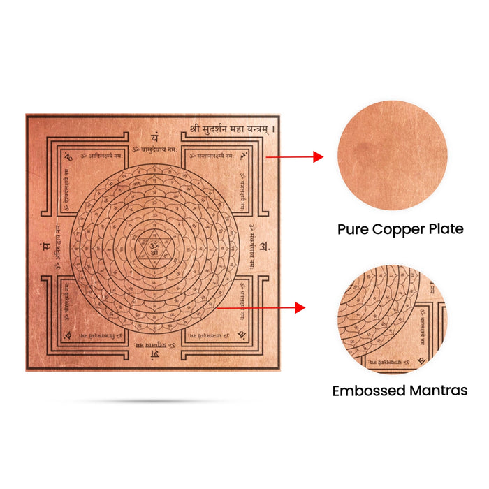 Sudarshan Chakra Yantra - 3 x 3 Inches | Sanskrit/ Sudarshana Chakra Yantra/ Copper Yantram for Pooja - Maha Meru & Yantra
