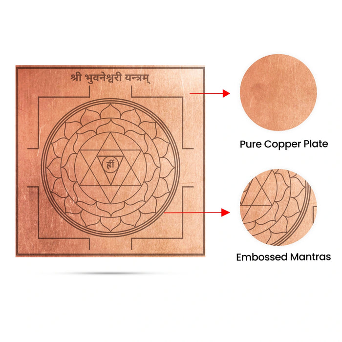 Bhuvaneshwari Yantra - 3 x 3 Inches | Sanskrit/ Bhuvaneswari Yantra/ Copper Yantra for Pooja - Maha Meru & Yantra