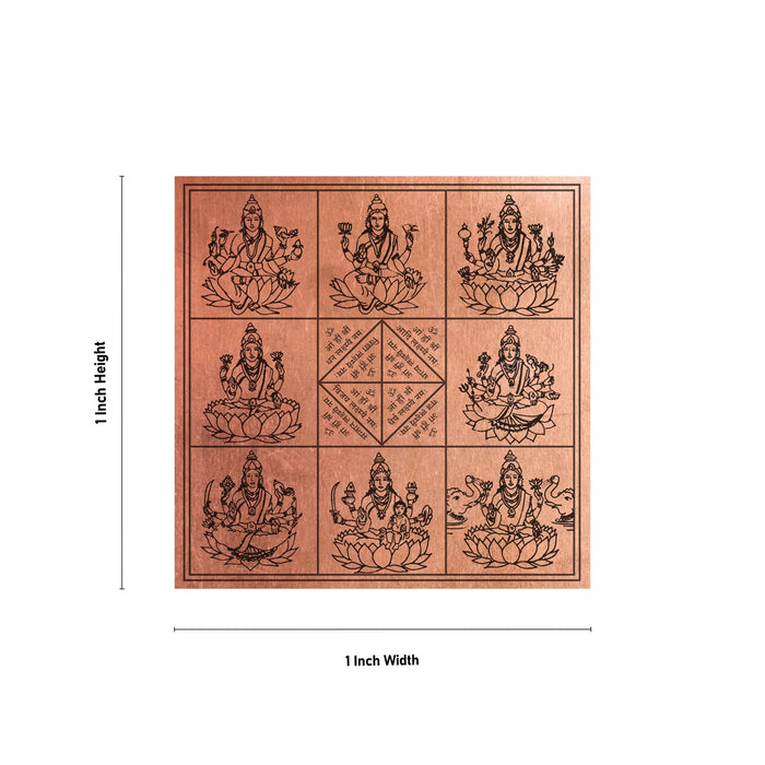Ashtalakshmi Yantra - 1 X 1 Inch | Ashtalaxmi Yantra/ Copper Yantra For Home - Maha Meru & Yantra