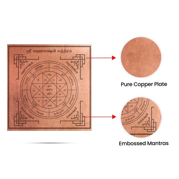 Mahalakshmi Yantra - 4 X 4 Inches | Tamil Mahalakshmi Enthiram/ Mahalaxmi Yantra/ Copper Yantram For Wealth - Maha Meru & Yantra