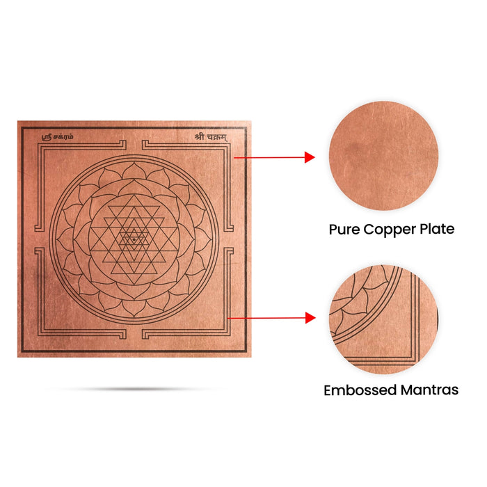 Shri Chakra Yantra - 4 X 4 Inches | Copper Yantra/ Sanskrit Print Sri Chakra Yantram For Pooja And Vastu - Maha Meru & Yantra