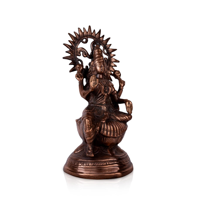 Lakshmi Idol Sitting On Base - 16 x 6 Inches | Copper Oxidised Laxmi Idol/ Laxmi Murti for Worship & Pooja - Copper Murties