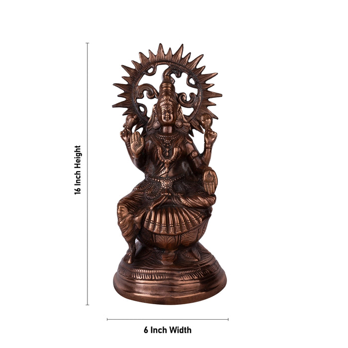 Lakshmi Idol Sitting On Base - 16 x 6 Inches | Copper Oxidised Laxmi Idol/ Laxmi Murti for Worship & Pooja - Copper Murties