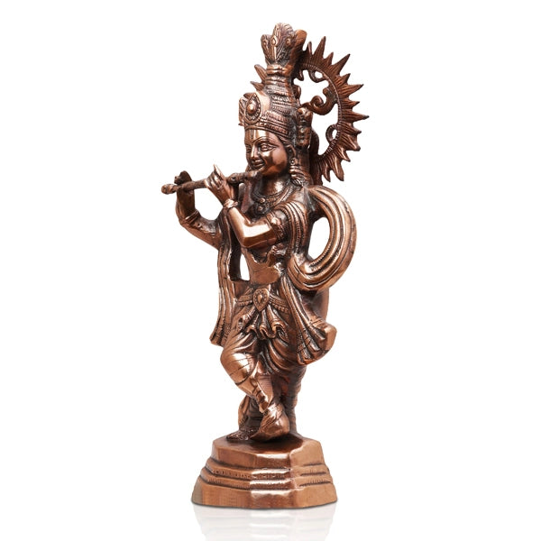 Krishna Murti - 22 x 11 Inches | Copper Idol/ Copper Oxidised Standing Krishna Idol for Pooja/ 1.880 Kgs Approx - Copper Murties