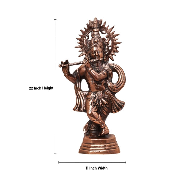Krishna Murti - 22 x 11 Inches | Copper Idol/ Copper Oxidised Standing Krishna Idol for Pooja/ 1.880 Kgs Approx - Copper Murties