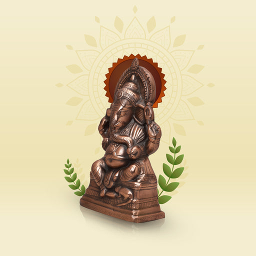 Ganesh Murti - 15 x 8.5 Inches | Copper Oxidised Ganpati Murti/ Vinayaka Statue for Pooja/ 1.520 Kgs Approx - Copper Murties