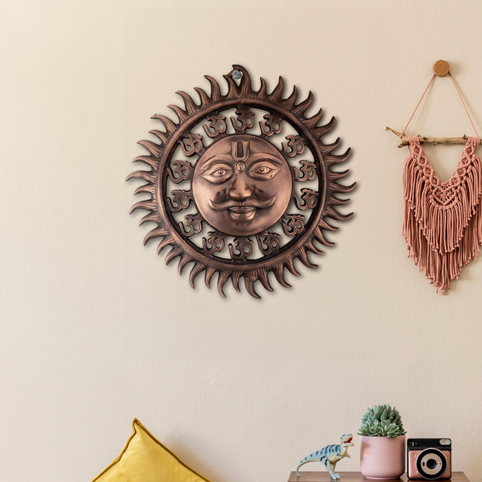 Sun Face Wall Hanging - 17 x 15 Inches | Copper Oxidised Sun Wall Hanging/ Sun Wall Decor/ 920 Gms Approx - Wall Hanging