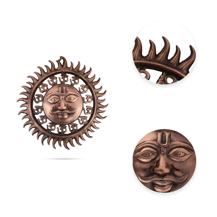 Sun Face Wall Hanging - 17 x 15 Inches | Copper Oxidised Sun Wall Hanging/ Sun Wall Decor/ 920 Gms Approx - Wall Hanging
