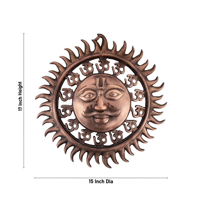 Sun Face Wall Hanging - 17 x 15 Inches | Copper Oxidised Sun Wall Hanging/ Sun Wall Decor/ 920 Gms Approx - Wall Hanging