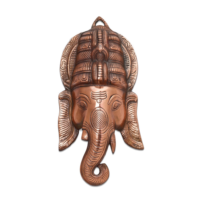 Ganesh Head  - 15  Inches |  Ganapati Murti/ Copper Idol/ Copper Oxidised Vinayagar Statue for Pooja - Wall Hanging