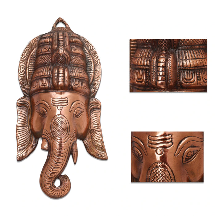 Ganesh Head  - 15  Inches |  Ganapati Murti/ Copper Idol/ Copper Oxidised Vinayagar Statue for Pooja - Wall Hanging