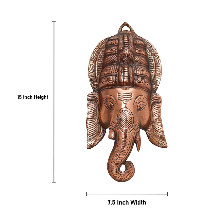 Ganesh Head  - 15  Inches |  Ganapati Murti/ Copper Idol/ Copper Oxidised Vinayagar Statue for Pooja - Wall Hanging