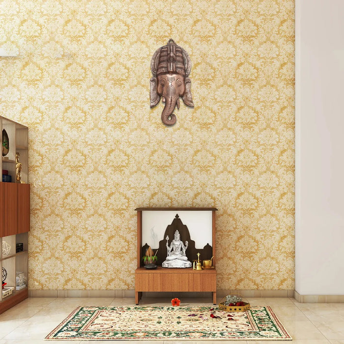 Ganesh Head  - 15  Inches |  Ganapati Murti/ Copper Idol/ Copper Oxidised Vinayagar Statue for Pooja - Wall Hanging