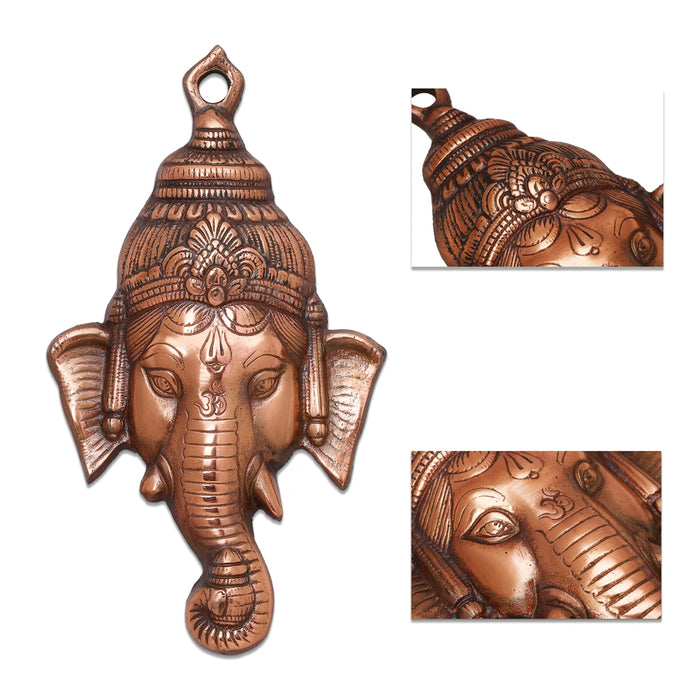 Ganesh Murti Head Wall Hanging - 10 x 6 Inches | Copper Oxidised Ganpati Murti Head Wall Hanger for Wall Decoration - Wall Hanging