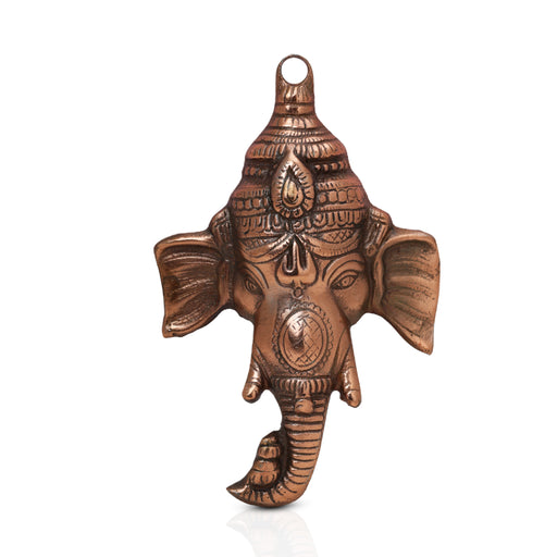 Ganesh Head  - 7  Inches |  Ganapati Murti/ Copper Idol/ Copper Oxidised Vinayagar Statue for Pooja - Wall Hanging