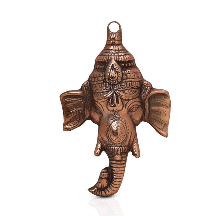 Ganesh Head  - 7  Inches |  Ganapati Murti/ Copper Idol/ Copper Oxidised Vinayagar Statue for Pooja - Wall Hanging