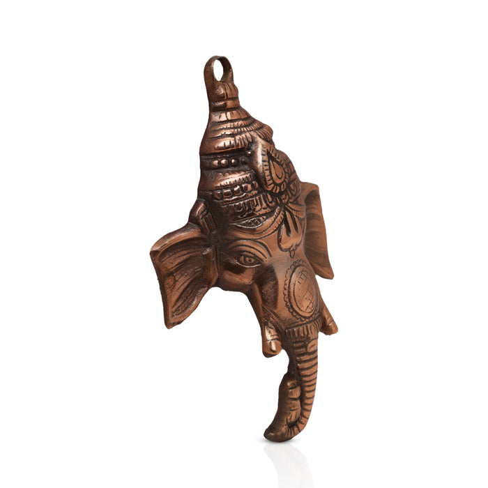 Ganesh Head  - 7  Inches |  Ganapati Murti/ Copper Idol/ Copper Oxidised Vinayagar Statue for Pooja - Wall Hanging