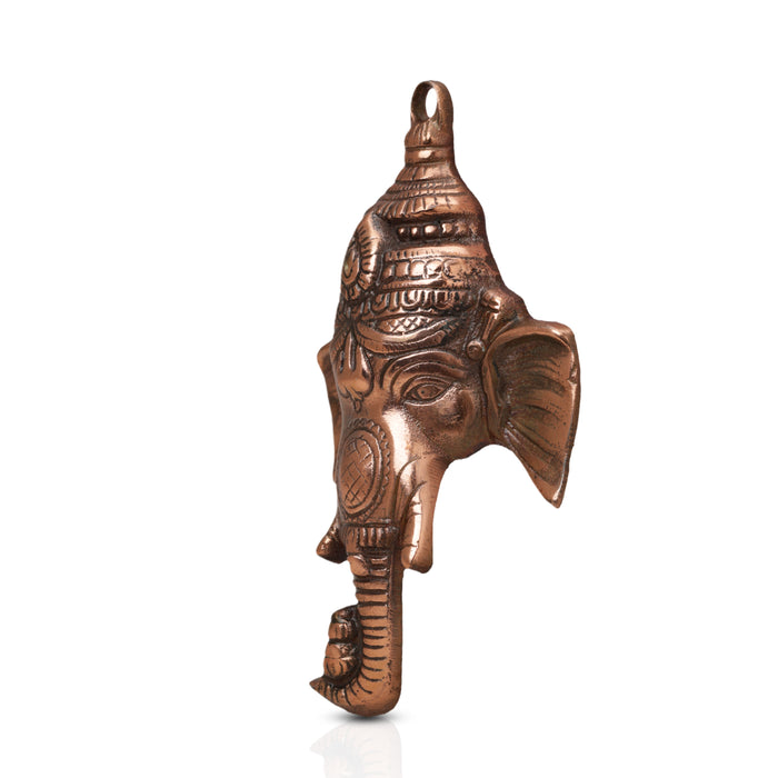 Ganesh Head  - 7  Inches |  Ganapati Murti/ Copper Idol/ Copper Oxidised Vinayagar Statue for Pooja - Wall Hanging