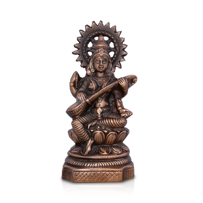 Saraswati Murti - 9.5 x 4.5 Inches | Copper Oxidised Saraswati Idol/ Saraswati Moorti for Pooja/ 470 Gms Approx - Copper Murties
