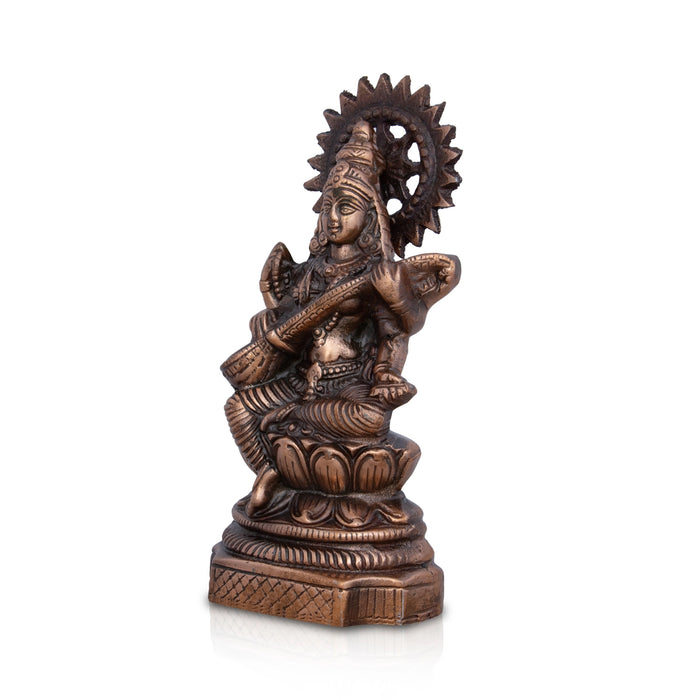 Saraswati Murti - 9.5 x 4.5 Inches | Copper Oxidised Saraswati Idol/ Saraswati Moorti for Pooja/ 470 Gms Approx - Copper Murties