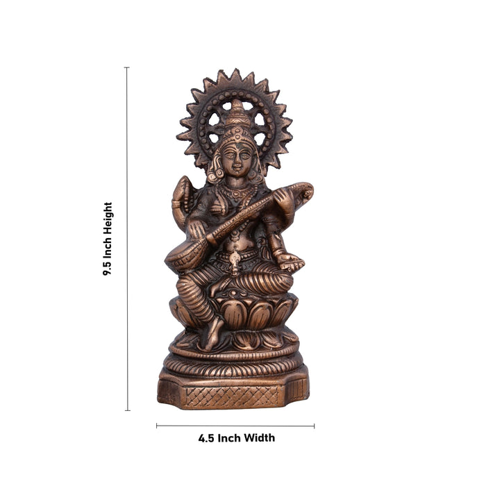 Saraswati Murti - 9.5 x 4.5 Inches | Copper Oxidised Saraswati Idol/ Saraswati Moorti for Pooja/ 470 Gms Approx - Copper Murties