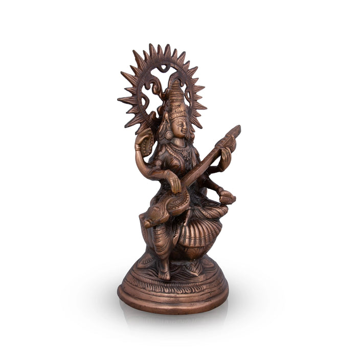 Saraswati Murti - 14 x 8 Inches | Copper Oxidised Saraswati Idol/ Saraswati Moorti for Pooja/ 1.150 Kgs Approx - Copper Murties