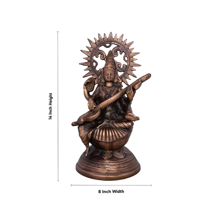 Saraswati Murti - 14 x 8 Inches | Copper Oxidised Saraswati Idol/ Saraswati Moorti for Pooja/ 1.150 Kgs Approx - Copper Murties