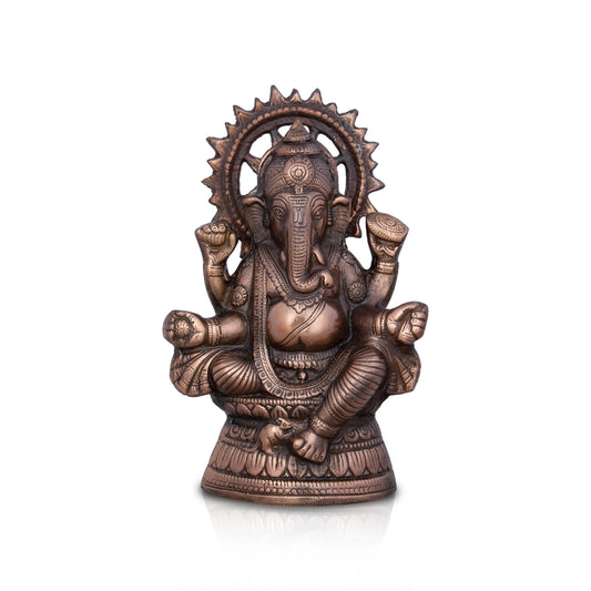 Ganesh Murti - 9.5 x 6 Inches | Copper Oxidised Ganpati Idol/ Vinayaka Statue for Pooja/ 550 Gms Approx - Copper Murties