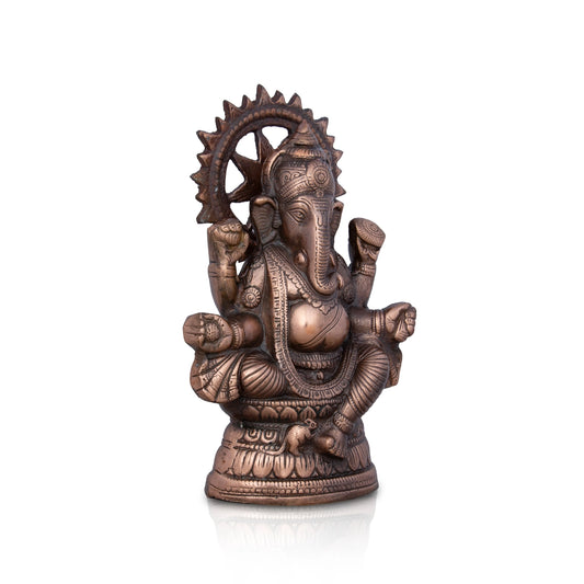 Ganesh Murti - 9.5 x 6 Inches | Copper Oxidised Ganpati Idol/ Vinayaka Statue for Pooja/ 550 Gms Approx - Copper Murties