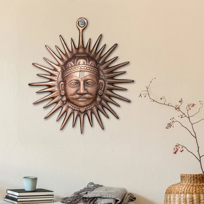 Sun Face Wall Hanging - 8 x 7 Inches | Copper Oxidised Sun Wall Hanging/ Sun Wall Decor/ 240 Gms Approx