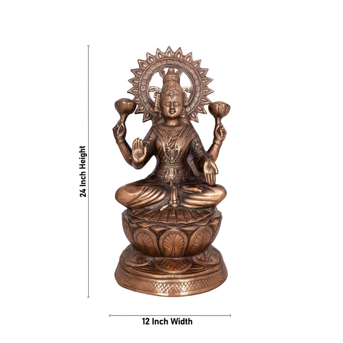 Lakshmi Idol Sitting On Lotus - 24 x 12 Inches | Copper Oxidised Laxmi Idol/ Laxmi Murti for Pooja/ 4.340 Kgs - Copper Murties
