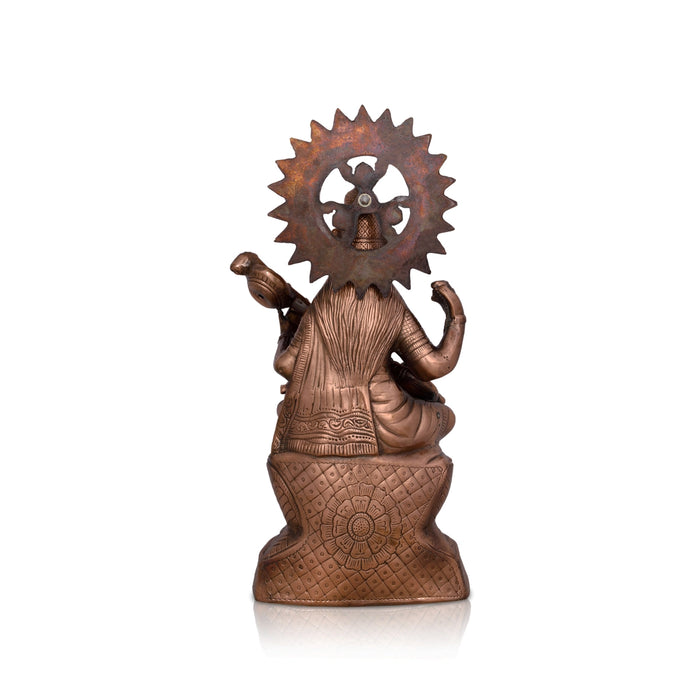Saraswati Murti Sitting On Lotus - 24 x 14 Inches | Copper Oxidised Saraswati Idol/ Saraswathy Idol for Pooja - Copper Murties