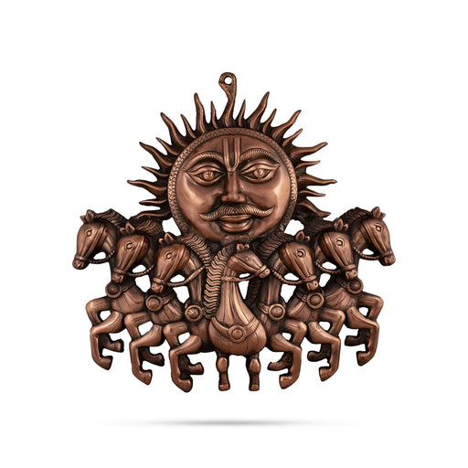 Sun Face With 7 Horse Wall Hanging - 17 x 16 Inches | Copper Oxidised Sun Wall Hanging/ Sun Wall Decor - Wall Hanging
