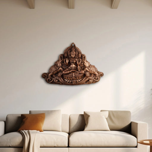 Lakshmi Idol Wall Hanging - 16 x 24 Inches | Copper Oxidised Sitting Gaja Laxmi Idol Wall Hanger for Home - Wall Hanging