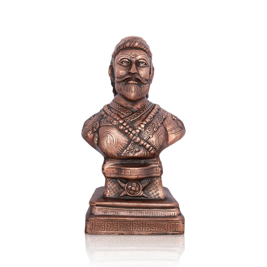 Shivaji Maharaj Statue - 15 x 8 Inches | Copper Oxidised Shivaji Statue/ Shivaji Maharaj Murti for Home/ 1.760 Kgs - Copper Murties