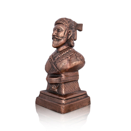 Shivaji Maharaj Statue - 15 x 8 Inches | Copper Oxidised Shivaji Statue/ Shivaji Maharaj Murti for Home/ 1.760 Kgs - Copper Murties