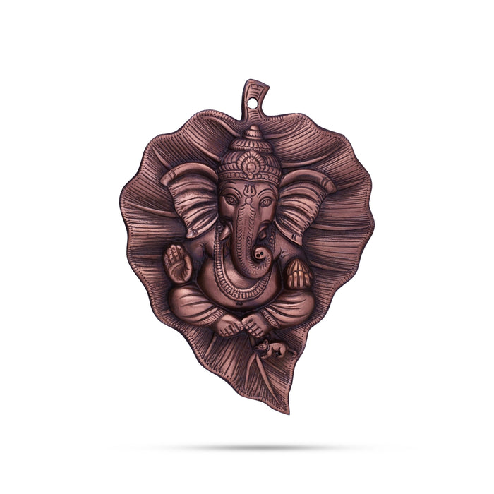 Leaf Ganesh Wall Hanging - 10 x 8 Inches | Copper Oxidised Wall Hanger for Home/ 390 Gms Approx - Wall Hanging