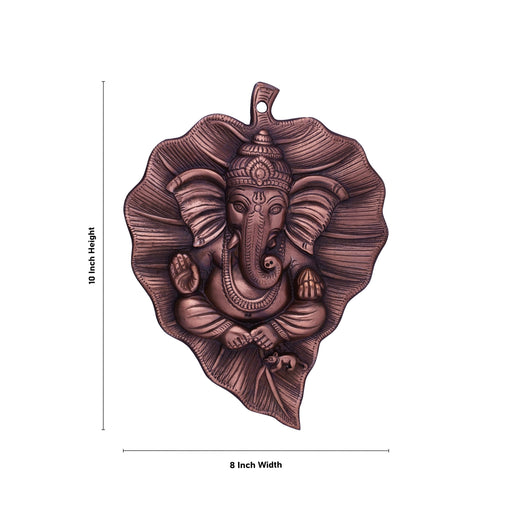 Leaf Ganesh Wall Hanging - 10 x 8 Inches | Copper Oxidised Wall Hanger for Home/ 390 Gms Approx - Wall Hanging