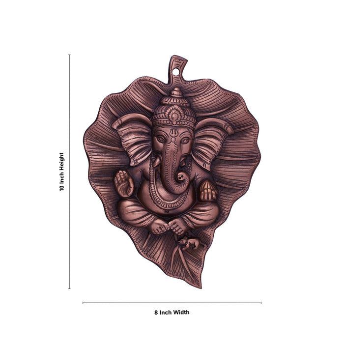 Leaf Ganesh Wall Hanging - 10 x 8 Inches | Copper Oxidised Wall Hanger for Home/ 390 Gms Approx - Wall Hanging