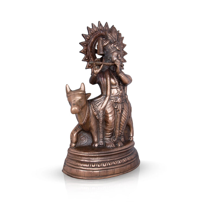 Cow Krishna Murti - 20 x 12 Inches | Copper Oxidised Cow Krishna Statue/ Krishna Idol for Pooja/ 2.800 Kgs - Copper Murties