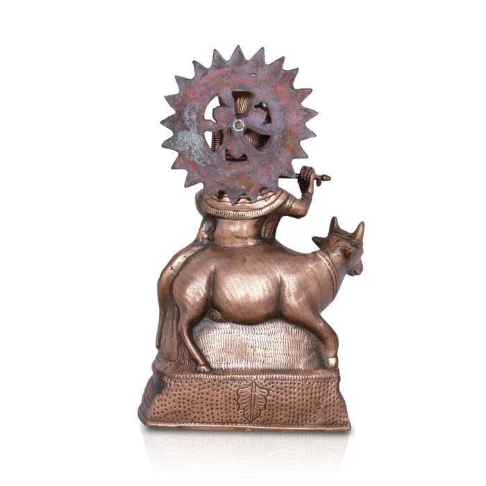 Cow Krishna Murti - 20 x 12 Inches | Copper Oxidised Cow Krishna Statue/ Krishna Idol for Pooja/ 2.800 Kgs - Copper Murties