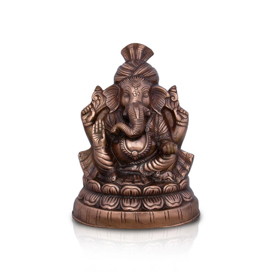 Pagdi Ganesh Murti - 13.5 x 10 Inches | Copper Oxidised Ganpati Idol/ Vinayaka Statue for Pooja/ 1.395 Kgs - Copper Murties