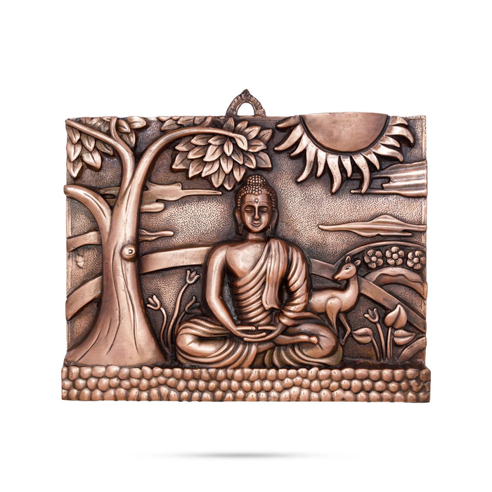 Buddha Statue With Tree Wall Hanging - 14 x 17 Inches | Copper Oxidised Buddha Murti Wall Hanger for Home Decor - Wall Hanging