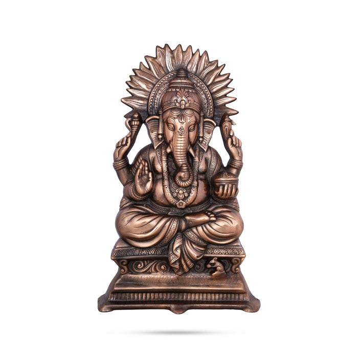 Ganesh Murti Sitting On Chowki Wall Hanging - 22 x 14 Inches | Copper Oxidised Ganpati Murti Wall Hanger for Home - Wall Hanging